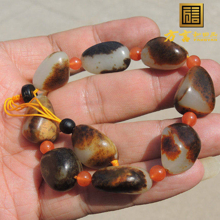 方言和田玉手链精品新疆玉龙河羊脂白玉皮色籽料手串原石diy链子F