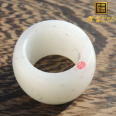 巨漏羊脂玉底水墨青花无结构86万白青花籽料手镯芯22mm豪华扳指R