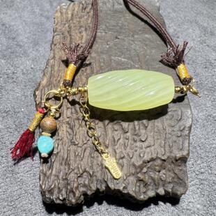 方言新疆和田玉老坑且末料冰柠檬黄黄口银饰搭配扭转乾坤吊坠S