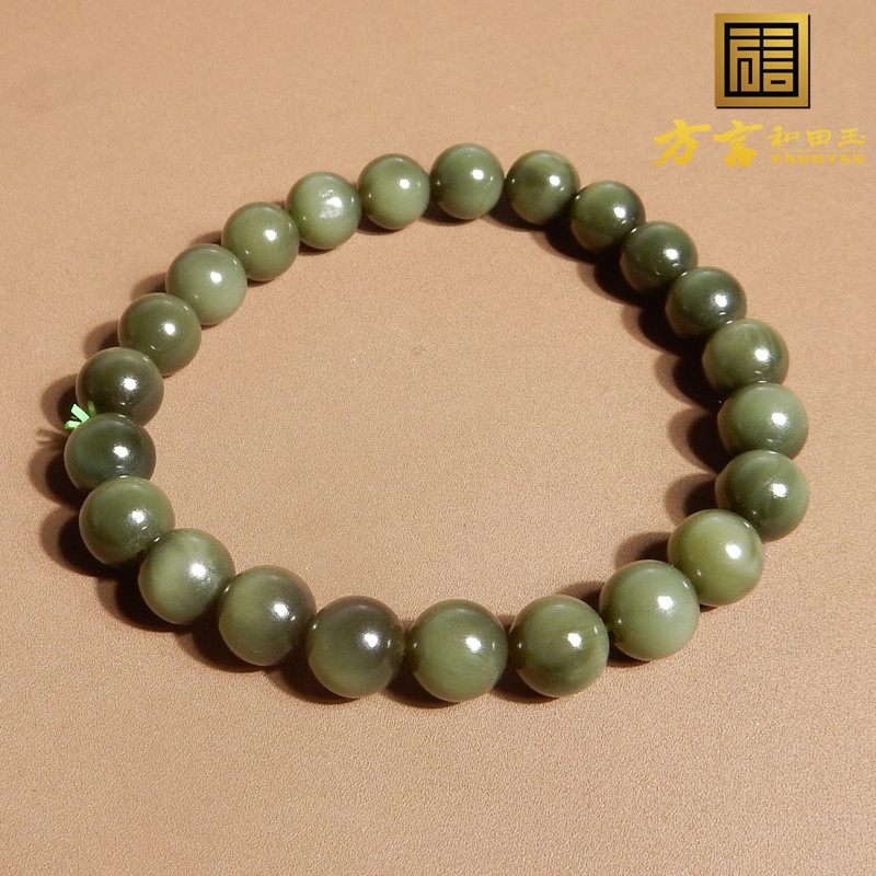 方言和田玉精品收藏级俄罗斯黑碧猫起荧光碧玉8mm圆珠手串手链A5