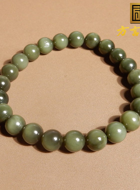 方言和田玉精品收藏级俄罗斯黑碧猫起荧光碧玉8mm圆珠手串手链A5