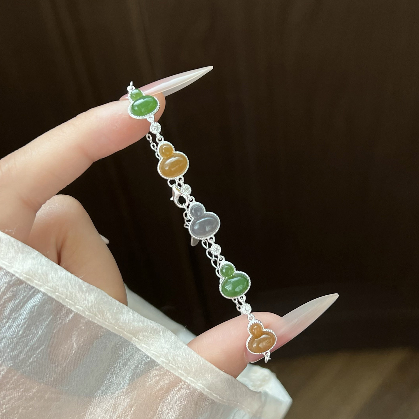 和田玉多宝葫芦手链三色碧玉糖玉烟紫925银镶嵌福禄寓意国风手串Z