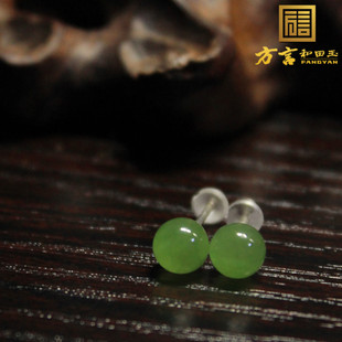 方言和田玉特惠仅169元 耳钉耳坠字N 925银镶玉俄老坑翠色碧玉时尚
