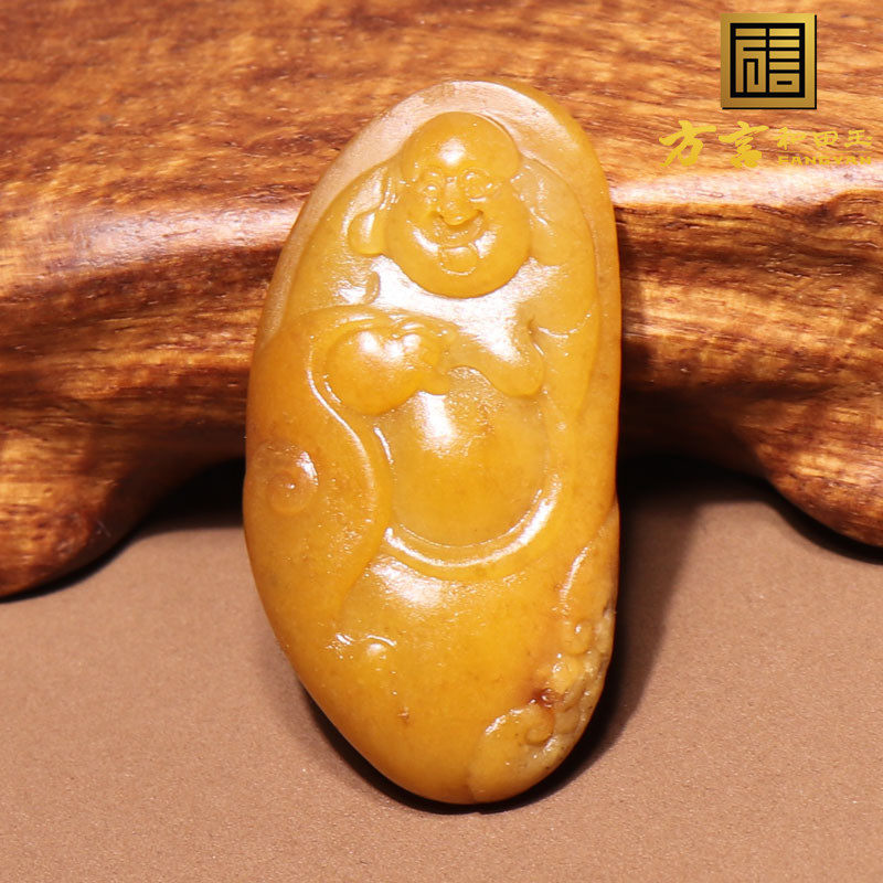 方言和田玉新疆老熟栗子黄色原生黄沁黄玉独籽弥勒笑佛吊坠挂件n