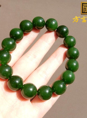 俄料老料碧玉菠菜绿圆珠12mm手串