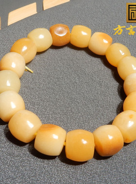 惊呆方言品牌和田玉精品特色唐河黄沁籽料老型珠卡12mm手串手链R5
