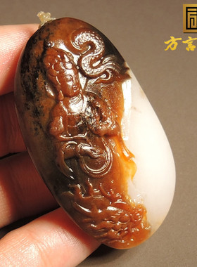 炸锅了！方言和田玉精品收藏级籽料红沁黑油皮御龙观音吊坠挂件S