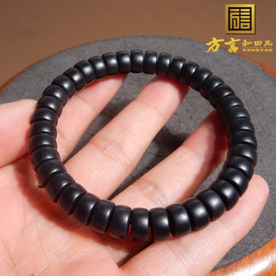 亏麻了新疆漆黑如墨墨玉籽料露白肉无结构9mm直切药片手串手链w1