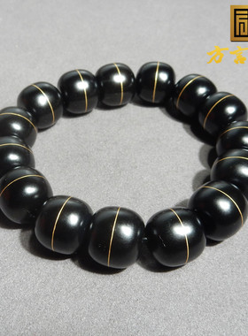 美滋滋方言和田玉新疆墨玉籽料错金工艺卡14mm一线天老型珠手串w1