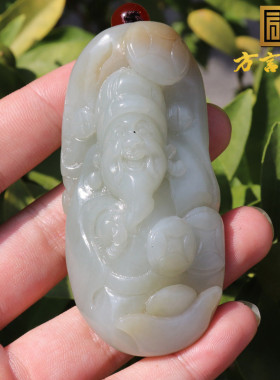 方言精品和田玉蓝调带糖财神手把