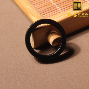 美滋滋方言和田玉佩戴级新疆细腻油润漆黑如墨墨玉19mm戒指戒圈O7