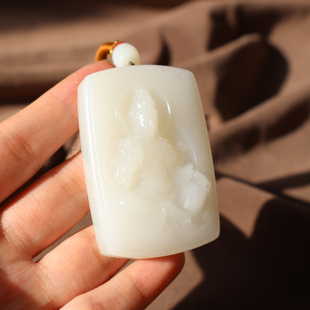 方言经典 和田玉收藏级新疆高脂95于田料羊脂白玉油膏料观音挂件A2