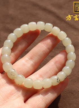 新疆白玉底点墨青花籽料8mm手串