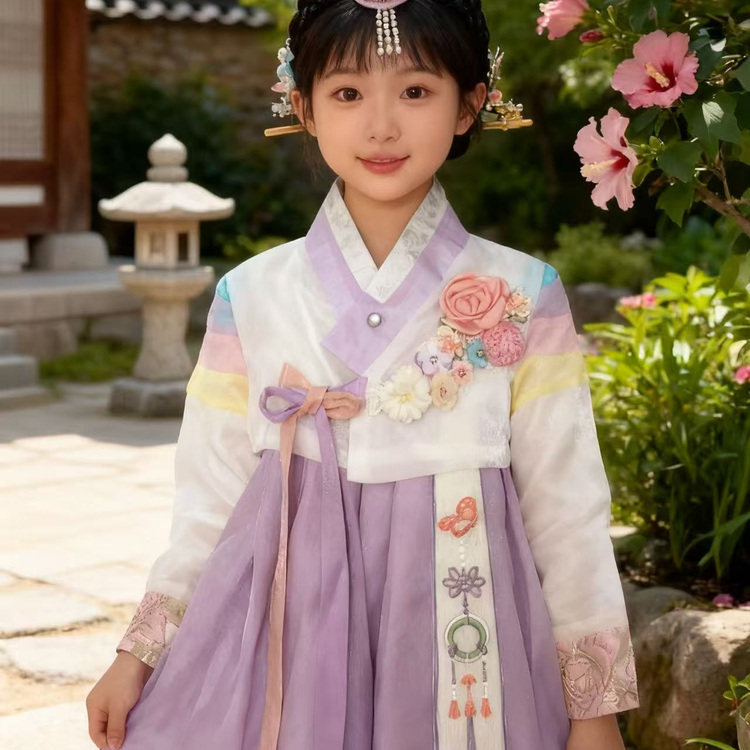 韩服女童古风连衣裙朝鲜少数民族舞蹈舞台拍照写真新款日常表演服