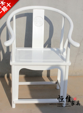 法欧美式南榆木家具复古田园全实木家居 白色圈椅 餐椅 扶椅