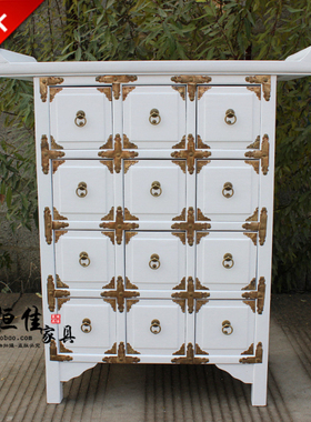 法欧美式南榆木家具田园全实木家居 白色十二斗中药柜翘头储物柜