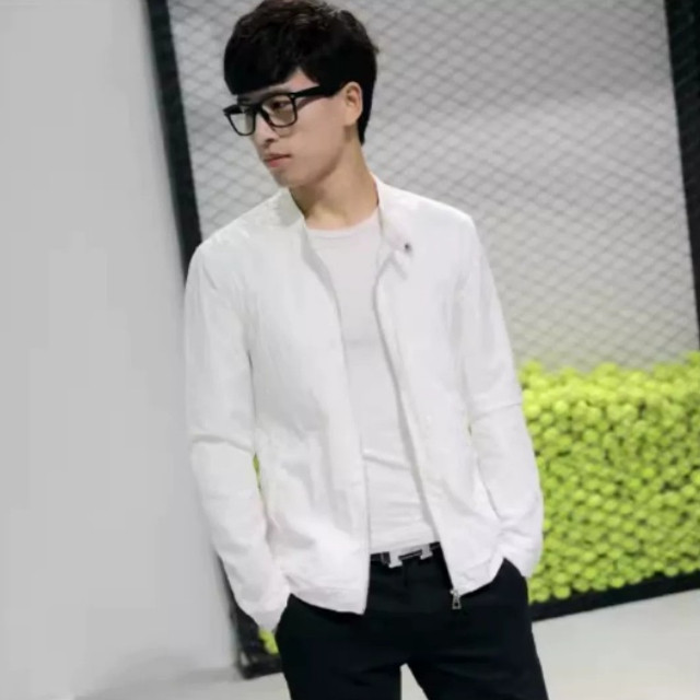 春夏夹克男外套白色休闲男装宽松上衣服潮流薄款胖子大码立领