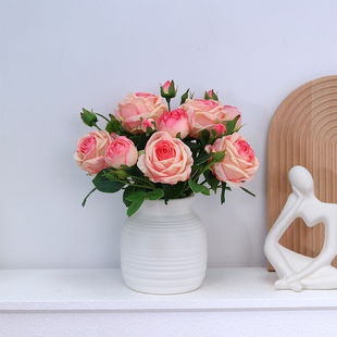 仿真花复古烤边轩雅玫瑰花多头假花家居婚庆软装高档装饰摆放花卉