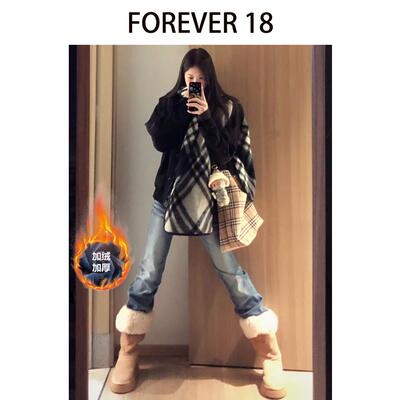 美式覆古加绒加厚低腰窄版直筒牛仔裤女2025冬季新款修身拖地裤子