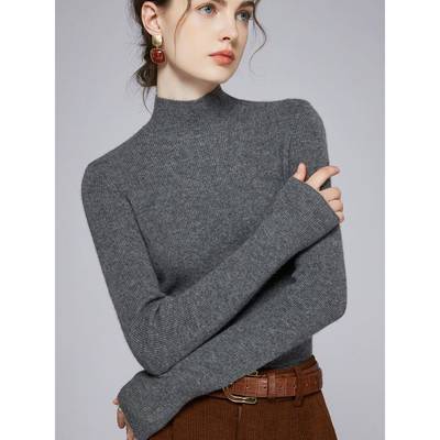 2025秋冬新款半高领纯色羊绒衫女套头内搭修身毛衣针织羊毛打底衫