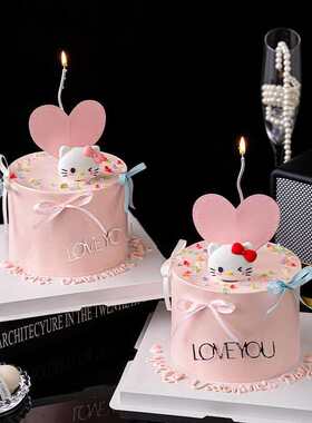 情人节卡通HelloKitty蛋糕装饰LOVE YOU爱心蜡烛生日银色亚克力