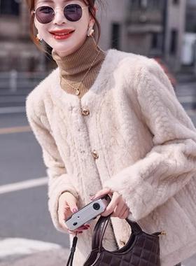 HIDAHIDA小香风秋冬皮毛一体毛毛绒中老年皮草外套女宽松减龄百搭