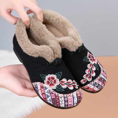 冬季绣花鞋加绒保暖棉鞋