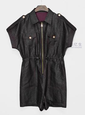 时光里！香云纱玫紫色龟纹双面穿女士休闲气质连体短裤X3167