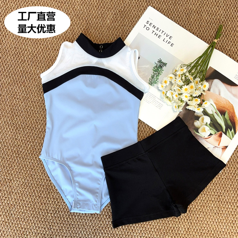 儿童舞蹈服高领网纱拼接练功服芭蕾舞蹈形体服中国跳舞演出服新款