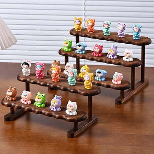 胡桃木质公仔收纳展示架阶梯式手办置物架模型摆件石膏娃娃梯形展