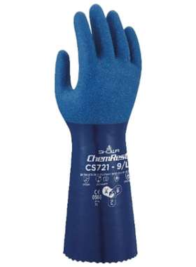 Showa SHOCS7213 昭和CS721蓝色聚酯耐化学手套 尺寸L丁腈涂层
