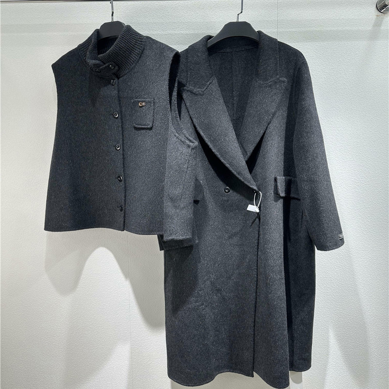 8608宸祺2025冬季新款大码女装显瘦双面羊绒大衣+马甲两件套装