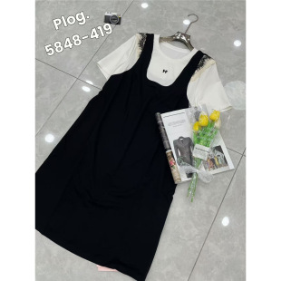 连衣裙时尚 5848芮娜依莲2026夏新款 显瘦短袖 女装 遮肉裙子百搭 大码