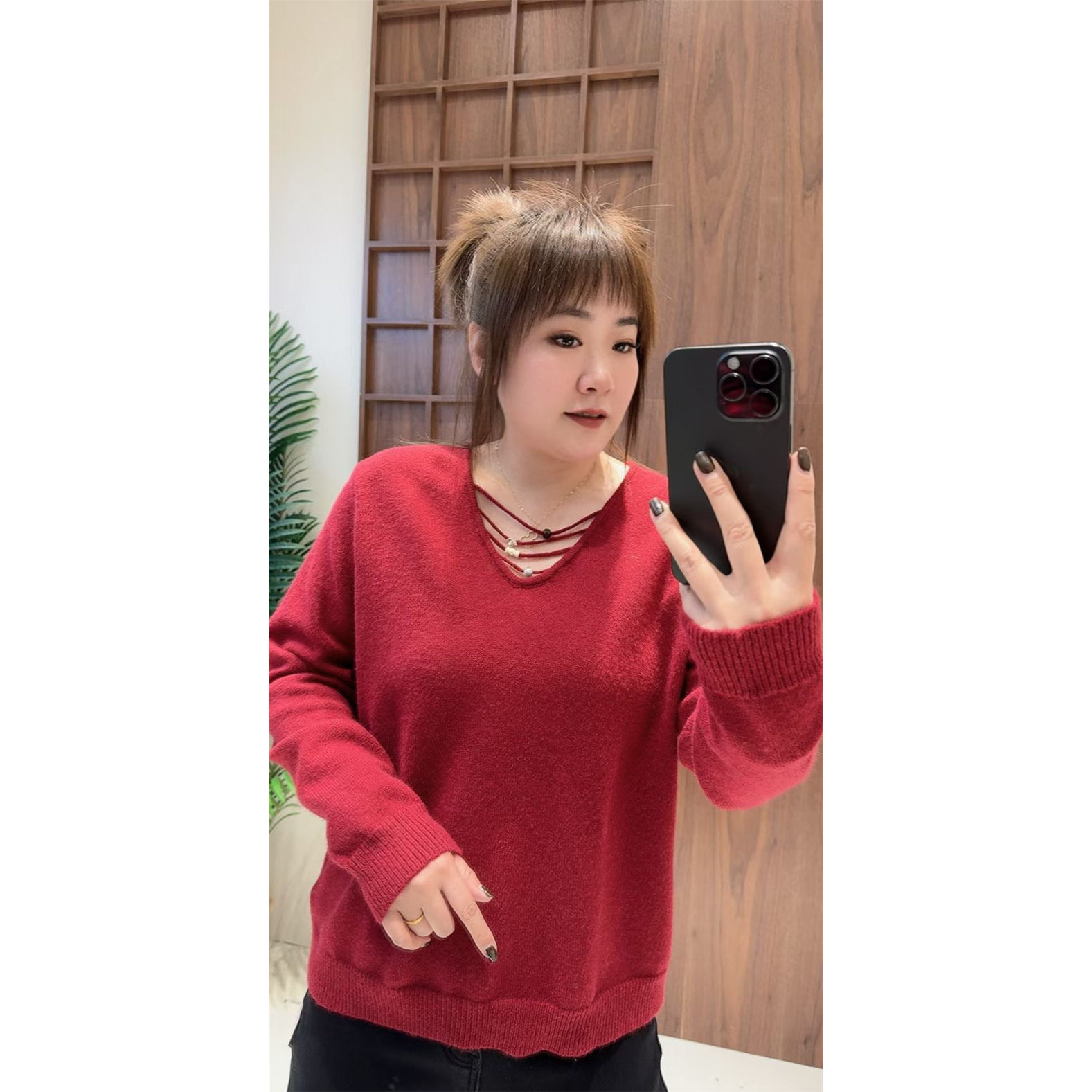 3936妃儿红2025冬季新款大码女装显瘦上衣遮肉毛衣打底针织小衫