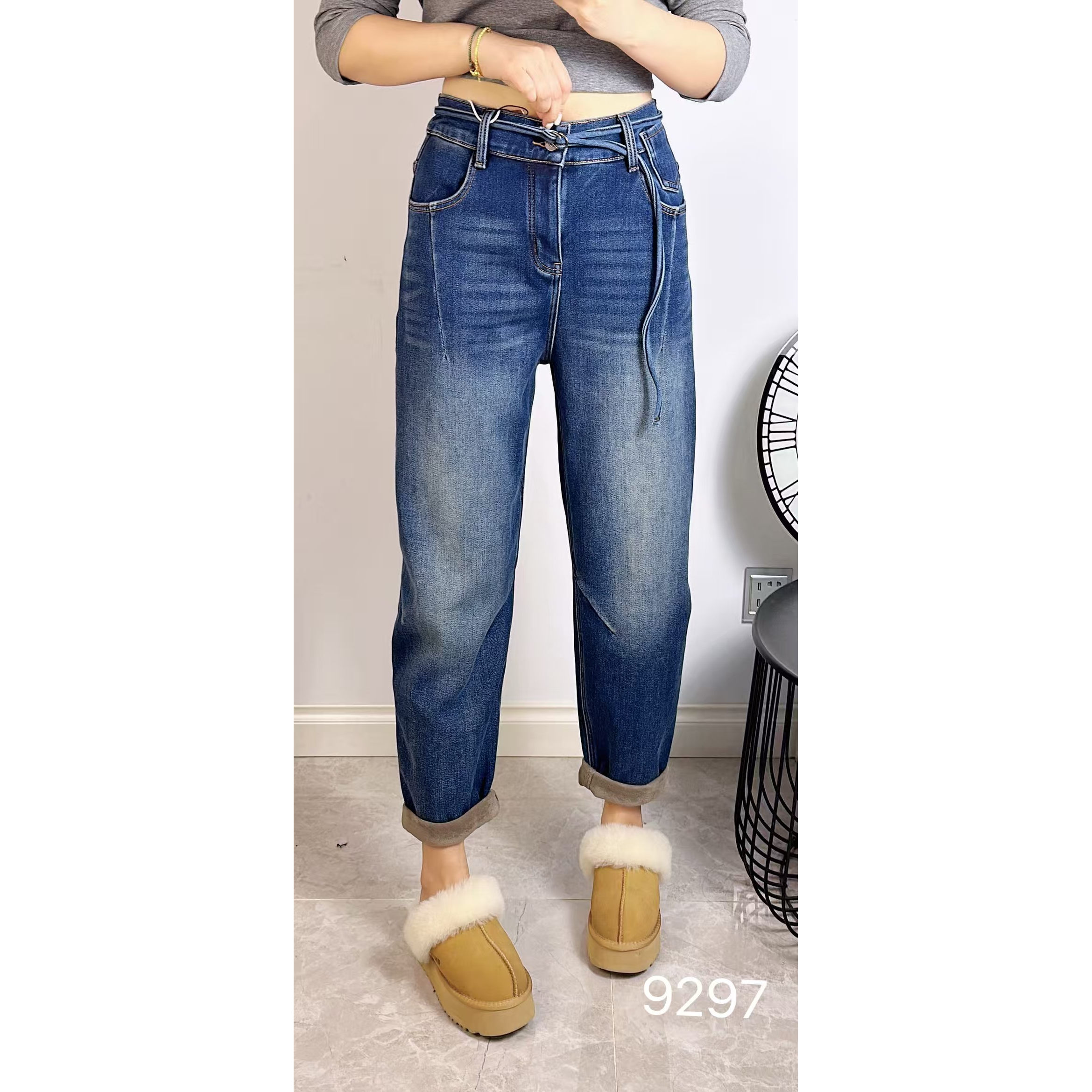 9297诰达思2025冬季新款大码女装显瘦加绒牛仔裤子老爹裤百搭高腰