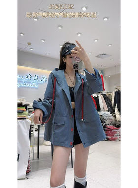 5312妃儿红2026春新款大码女装显瘦上衣时尚气质外套百搭风衣连帽