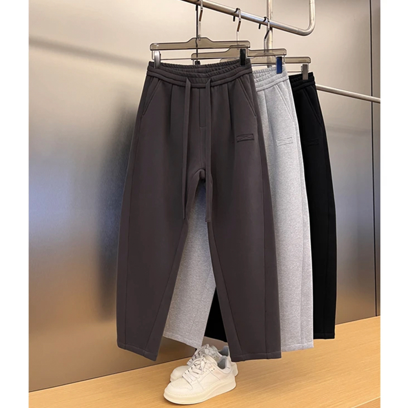 加厚磨毛宽松直筒微锥男士休闲裤