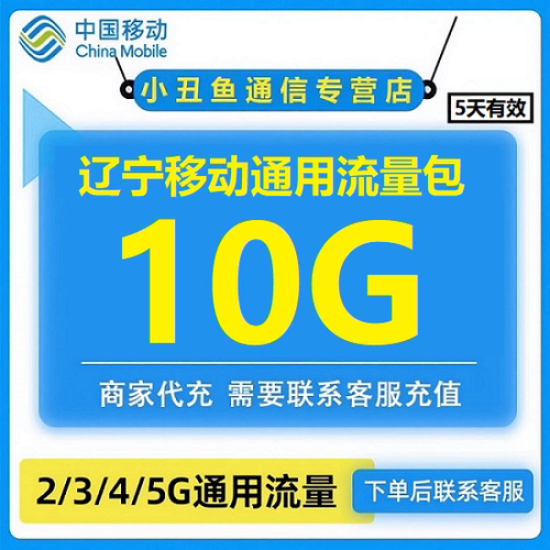 辽宁移动流量充值10GB移动流量加油包4/5G通用流量包5天有效