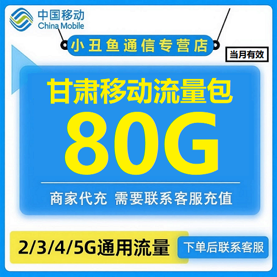 甘肃移动流量80G全国流量充值手机通用流量4/5G通用当月有效
