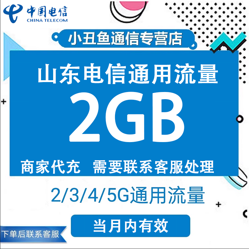 山东电信流量充值2GB流量月包 电信2G3G4G国内通用流量包当月有效