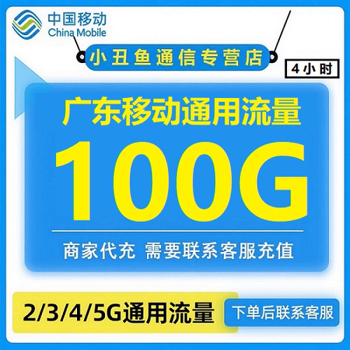 广东移动流量充值100GB4小时有效