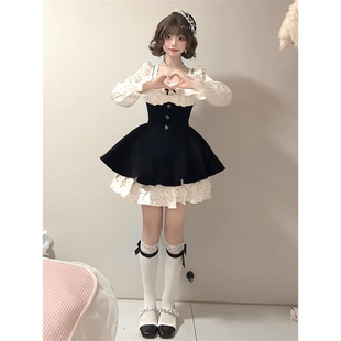 甜美公主千金感假两件波点方口领连衣裙女新款 超仙蓬蓬裙 收腰时尚