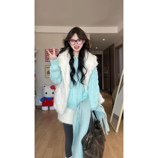 毛衣女两件套 软乎乎毛毛马甲背心女叠穿圆领针织开衫 2025冬季 新款