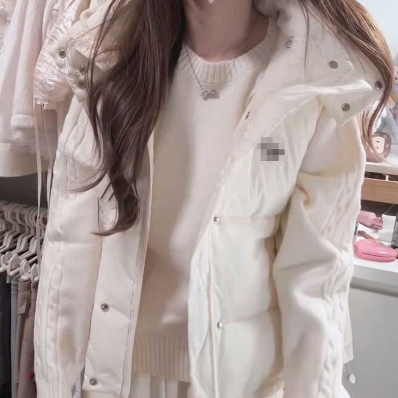 美式学院风气质软糯针织毛衣长袖上衣女冬季日常连帽棉服马甲外套