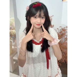 超仙温柔宽松显瘦蛋糕短裙 日系甜美风少女感系带波点连衣裙女新款