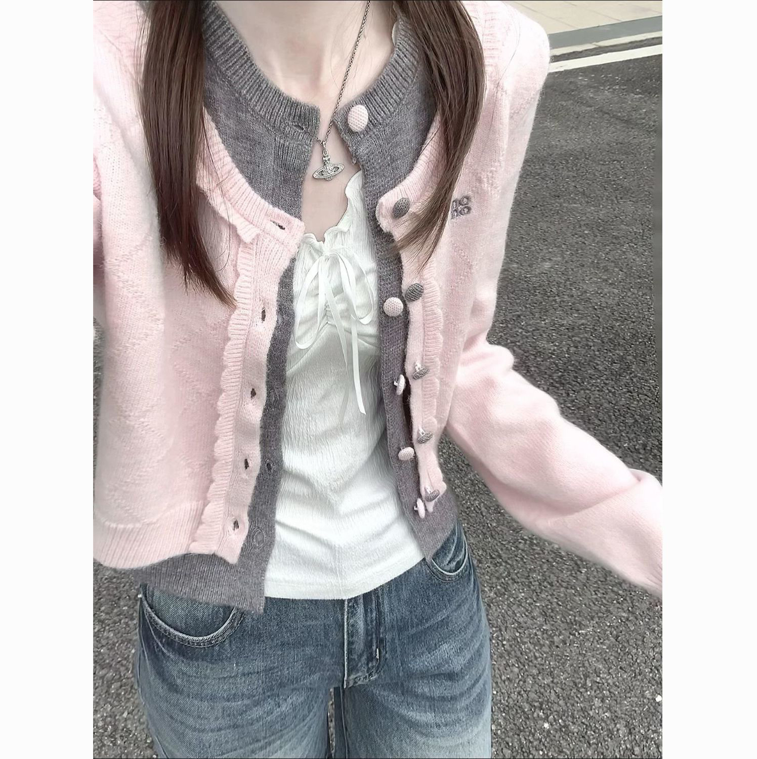 减龄连衣裙假两件显瘦格纹a字裙