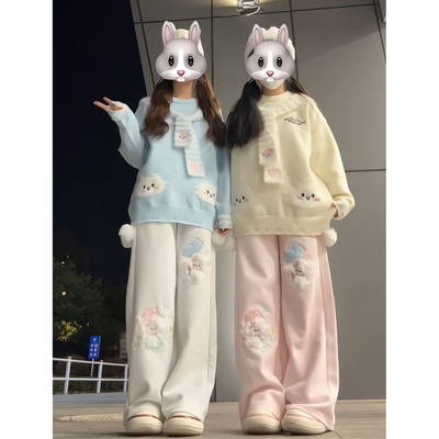 可爱软糯针织毛衣+猫爪条纹披肩