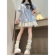 日系甜美清新学院风半身短裙女学生搭配蓝色短袖 两件套装 衬衫 夏季