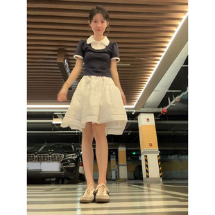 上衣女学生搭配半身裙两件套装 夏日韩系学院风穿搭黑色假两件短袖