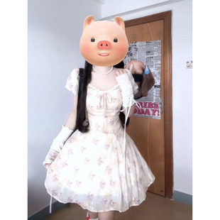 方口领泡泡袖 甜美学院风系带碎花连衣裙女学生夏季 公主A字短裙